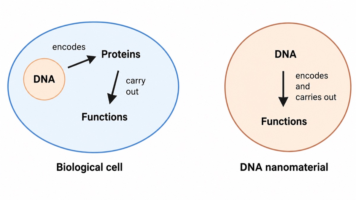 Comparison of DNA function in a biological cell and a DNA nanomaterial
